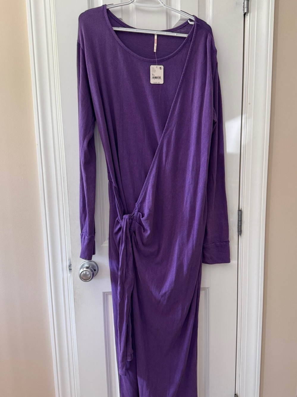 Free People Long Sleeve Purple Wrap Midi Dress with Side Tie NWT size XL